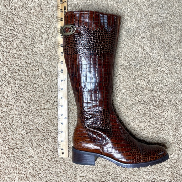 Franco Sarto L-Tribute Brown Leather Crocodile Embossed Tall Boots Women's Sz 8 - Picture 12 of 12